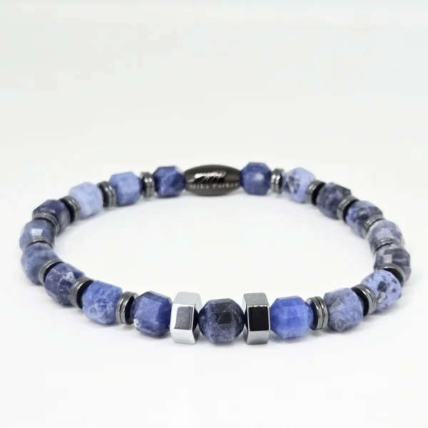 Blue Sodalite, Hematite — handmade gemstone bracelet by Mika, Tbilisi