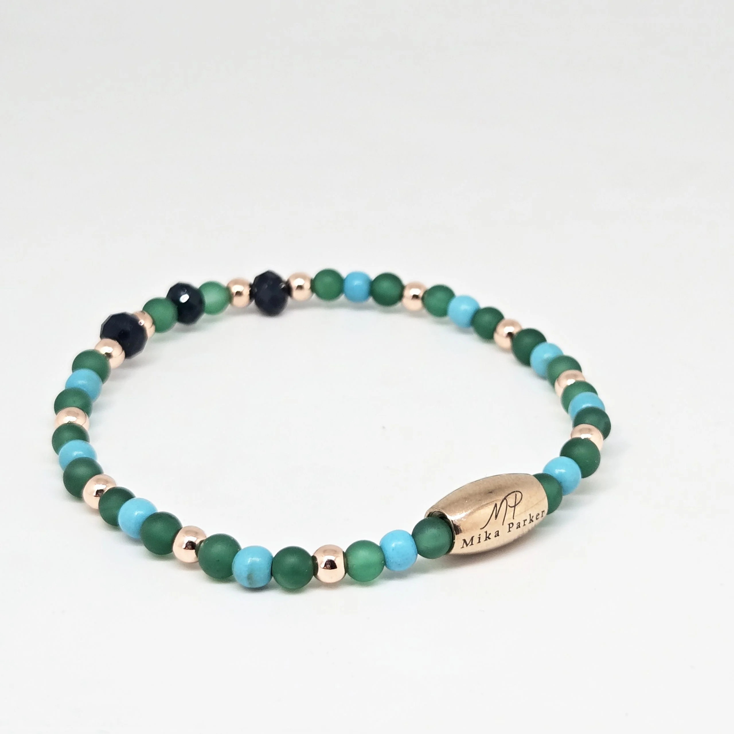 Green & Blue — handmade gemstone bracelet by Mika, Tbilisi