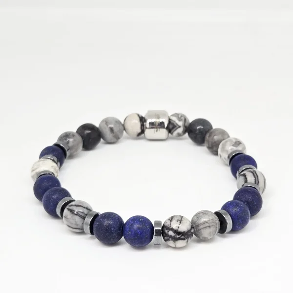 Jasper, Lapis Lazuli, Hematite — handmade gemstone bracelet by Mika, Tbilisi