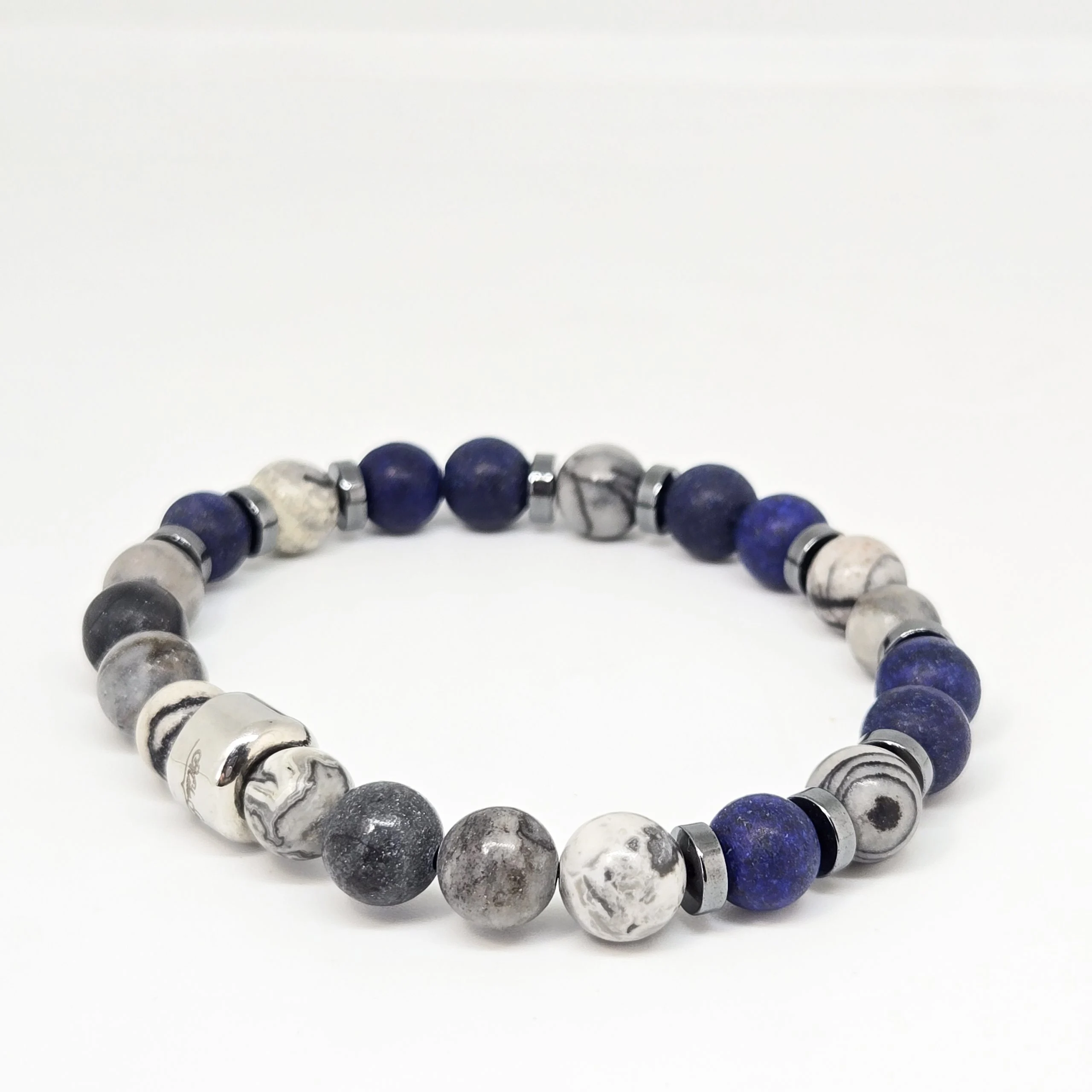 Jasper, Lapis Lazuli, Hematite — handmade gemstone bracelet by Mika, Tbilisi