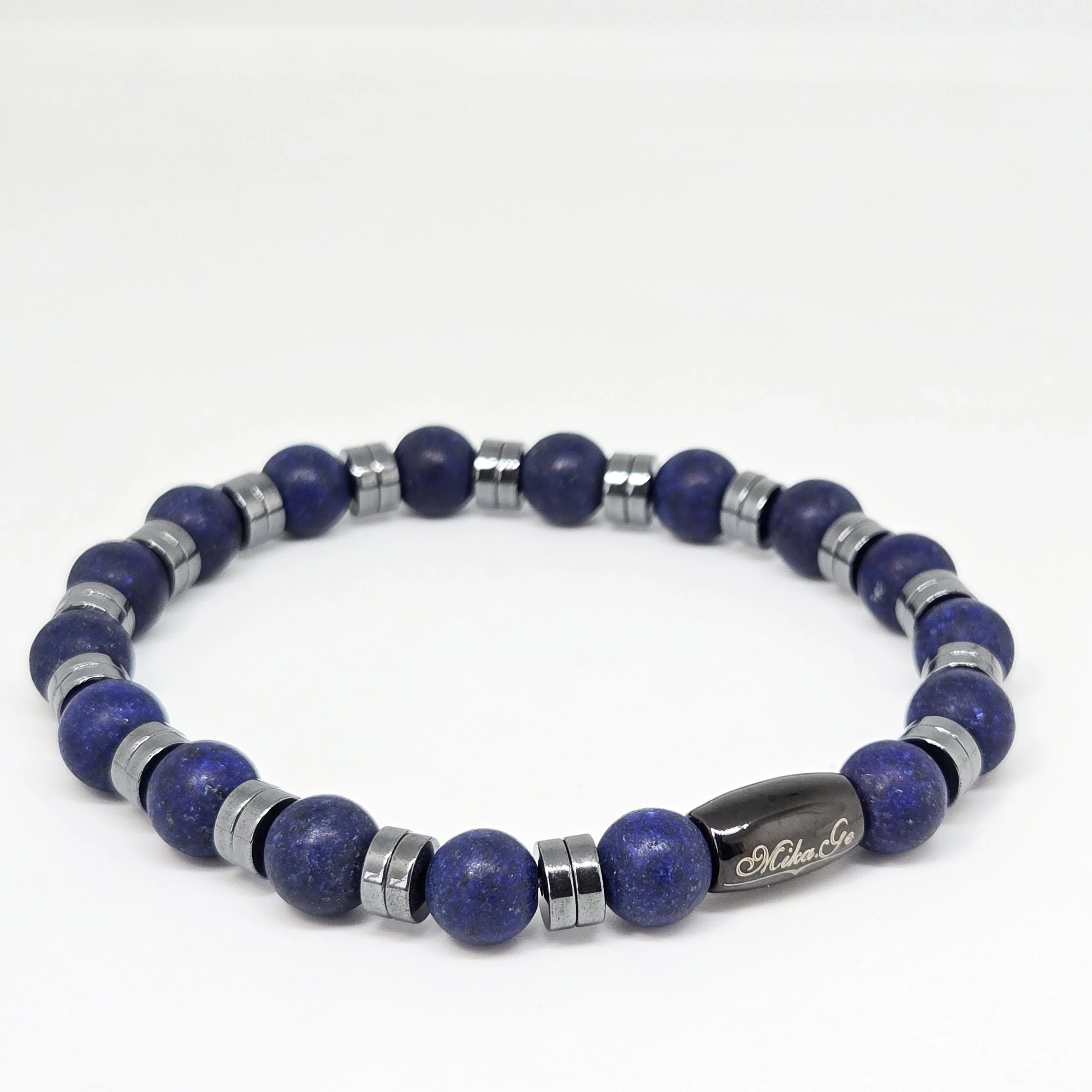Lapis Lazuli with Hematite 2 — handmade gemstone bracelet by Mika, Tbilisi
